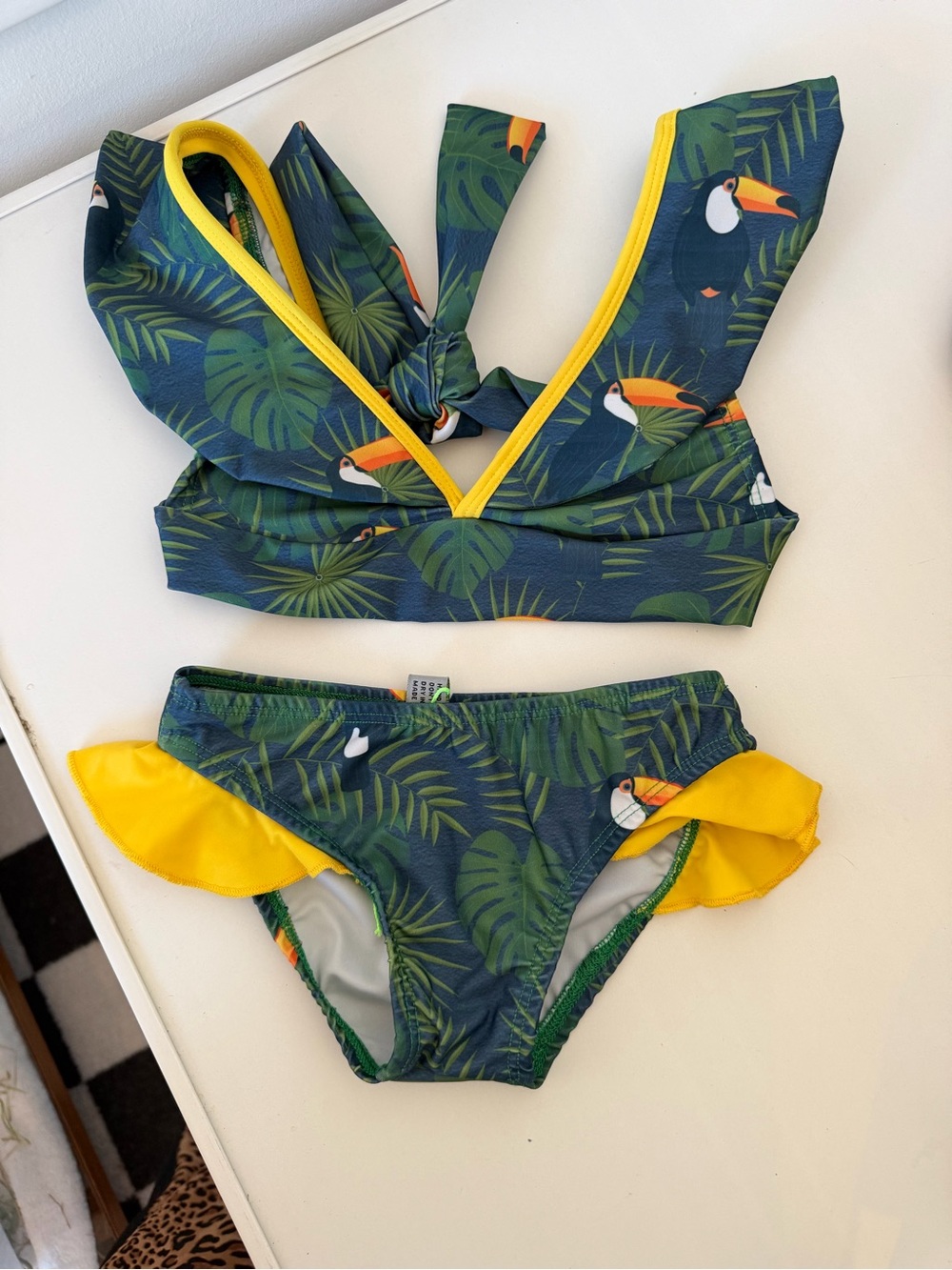Kids Toucan Print Bikini Set with Yellow Trim